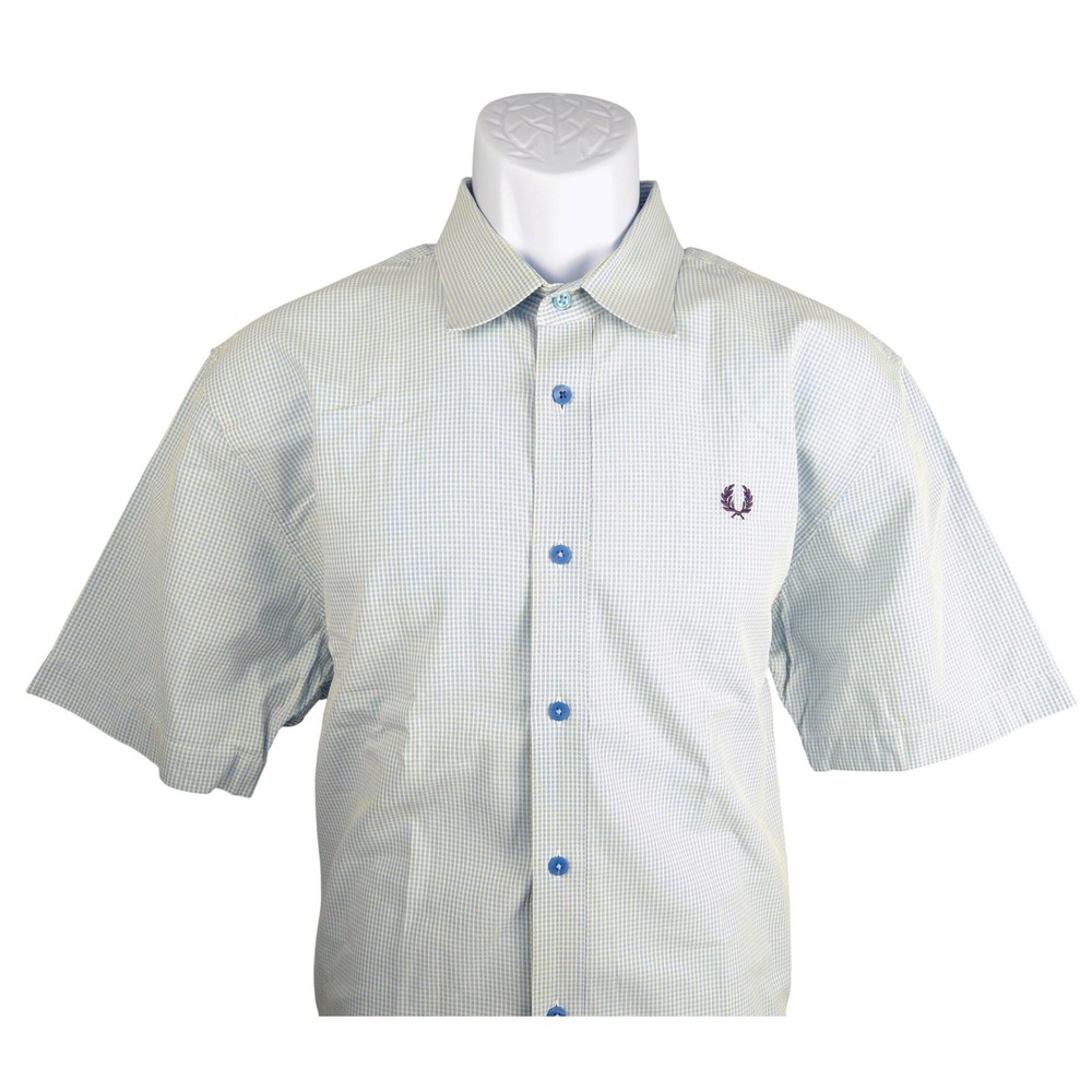 Fred Perry Mens Gingham Short Sleeve Button Down Shirt Blue Yellow M8225 Size L